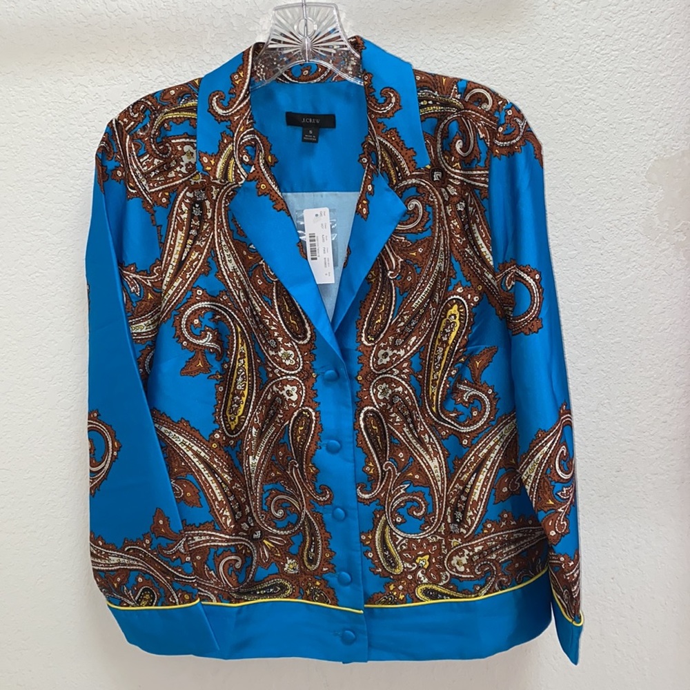 J. Crew Small Drapey Button-Up Shirt Paisley Print Blue NWT